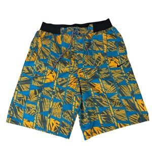 Nike Men's Board Shorts Size L Blue Yellow Geometric Print Swim Trunks Athletic